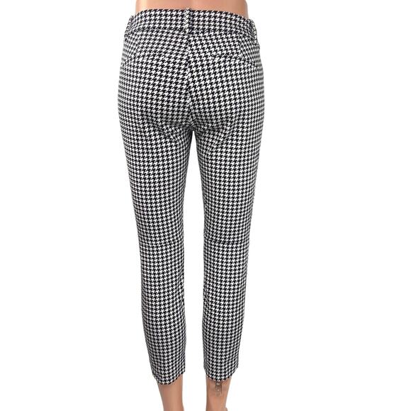 J. Crew Black White Winnie Hounsdtooth Plaid Stretch  Crop Career Office Pants 0 - Picture 3 of 5
